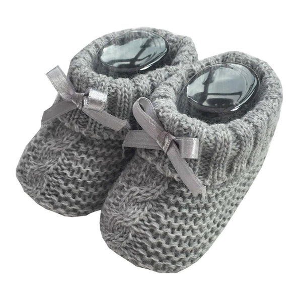 New born Baby Bow Knitted Booties- pink/grey