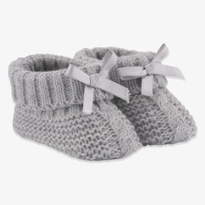 New born Baby Bow Knitted Booties- pink/grey