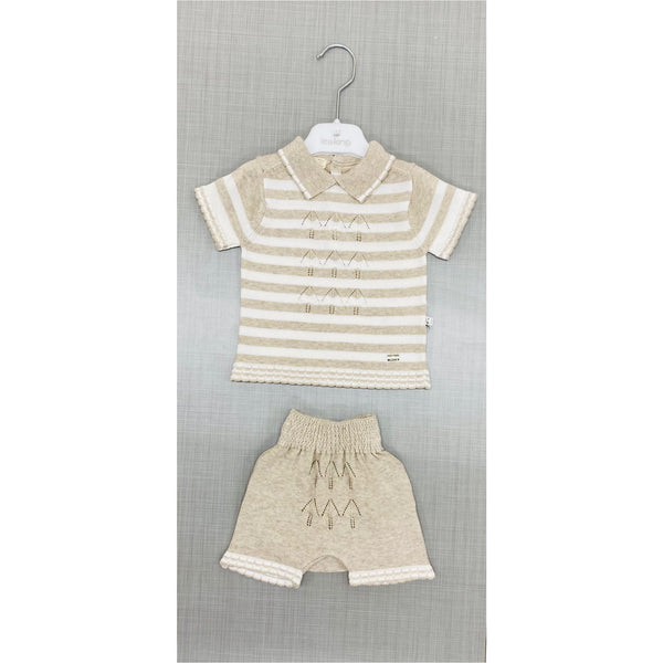 Premium beige Stripe Two Piece Knitted Set (1-12M)