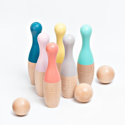 Wooden Bowling skittles and balls set
