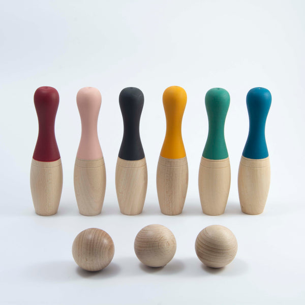 Wooden Bowling skittles and balls set- Earth