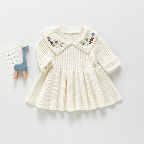 Shirred knitted dress- (White, 12-18months)