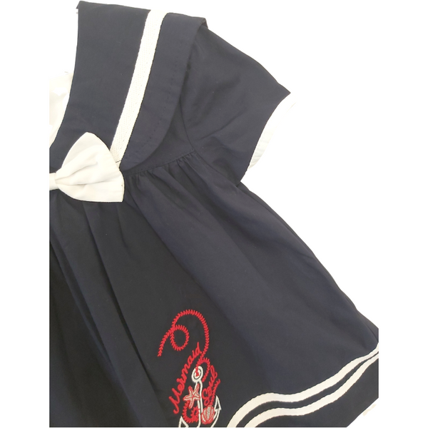 Navy Sailor Dress and Leggings Set with Hairband (6-18M)