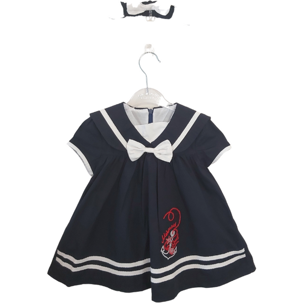 Navy Sailor Dress and Leggings Set with Hairband (6-18M)