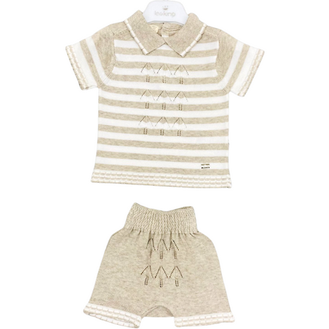 Premium beige Stripe Two Piece Knitted Set (1-12M)