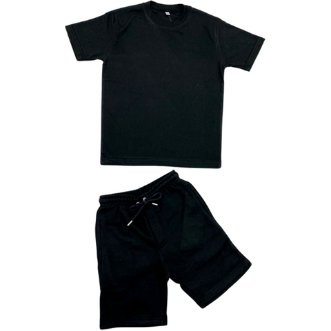 T Shirt and Fleece Shorts Set- black or Navy- 2-8Y