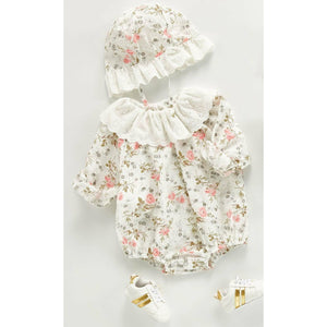 Floral romper with lace collar and hat (6-12months)